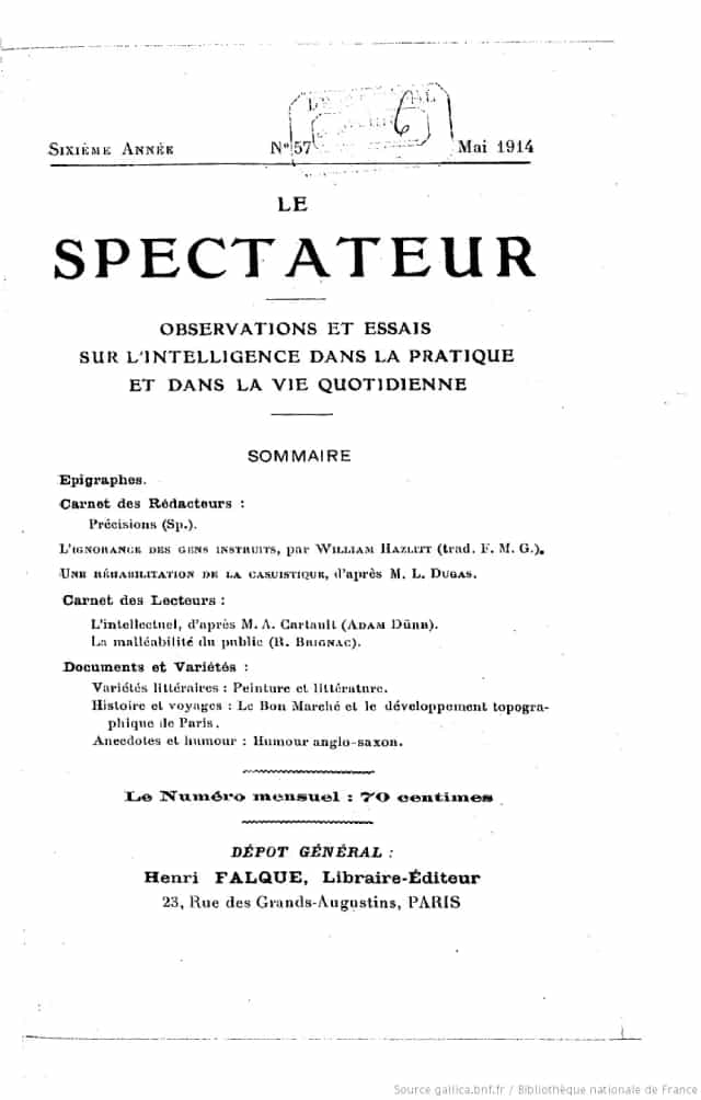 couverture de la revue Le Spectateur
