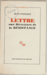 Couverture de Lettre aux Directeurs de la Résistance