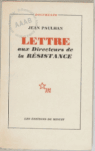 Couverture du livre Lettre aux directeurs de la Résistance, de Jean Paulhan