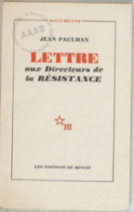 Couverture du livre Lettre aux directeurs de la Résistance, de Jean Paulhan
