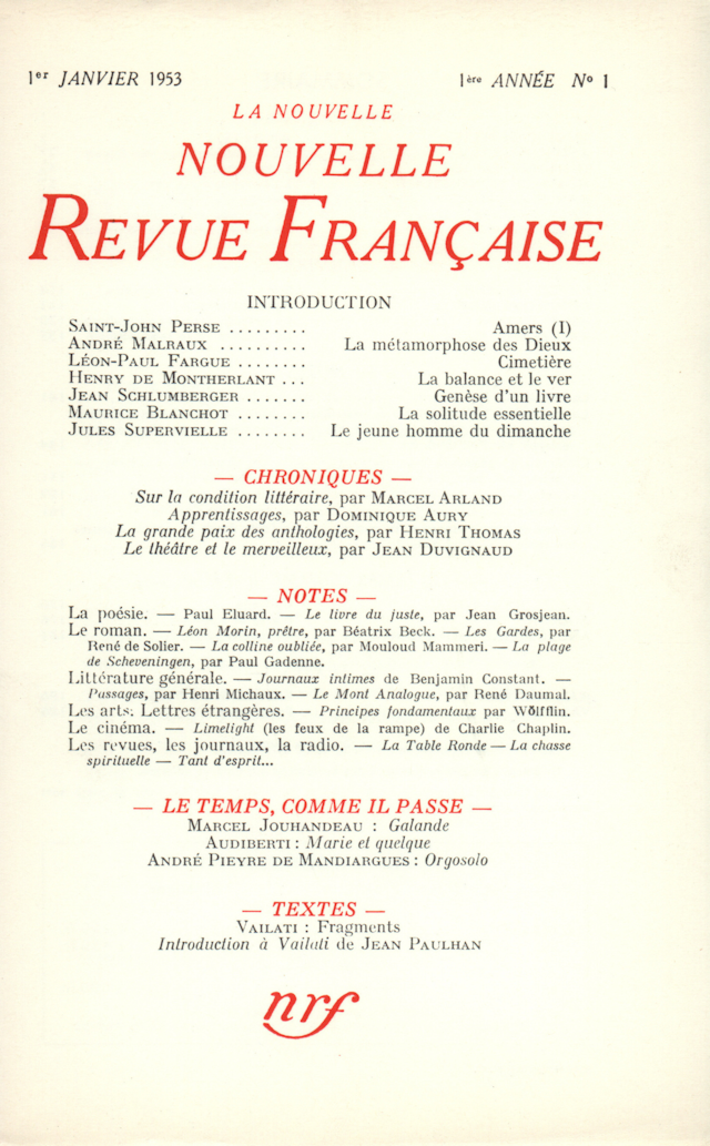 Couverture de La Nouvelle Revue Française